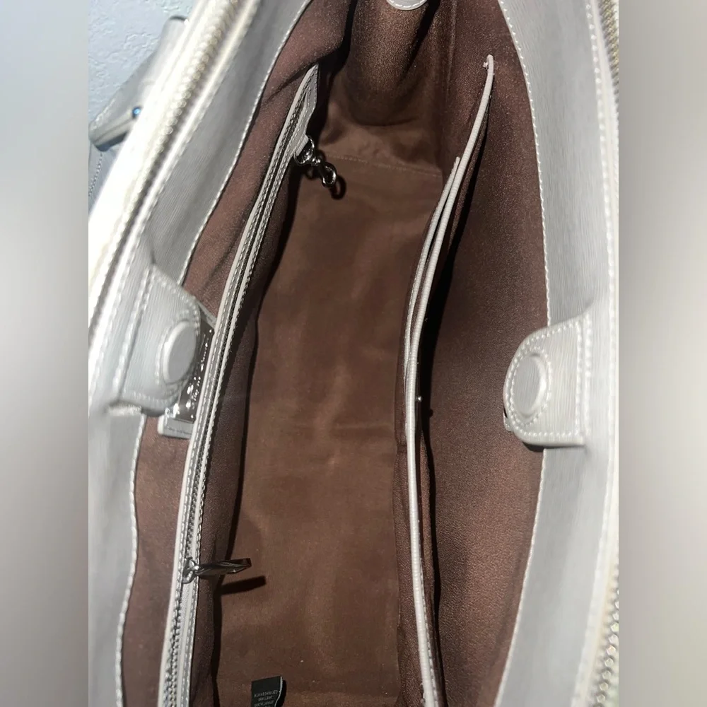 Lauren Ralph Lauren Gray Leather Newbury Double Zip Satchel Crossbody TotePurse